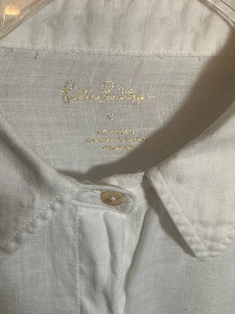 Lilly Pulitzer White 100% Linen Sea View Button Down Shirt Crochet Lace Sleeve - Picture 2 of 9